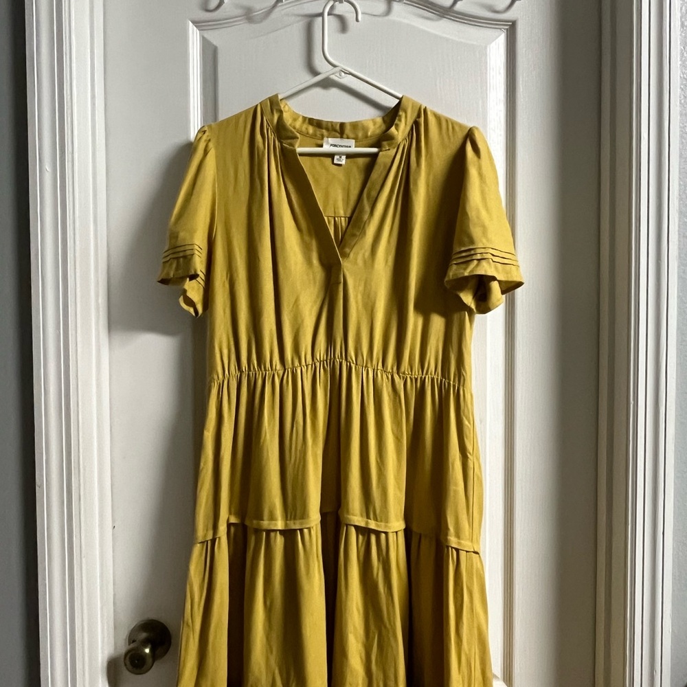 Yellow Short-Sleeve Linen Blend Dress